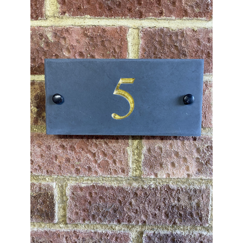 Thick Slate Door Number 200 x 100 mm Gold Deep Carved Characters £15