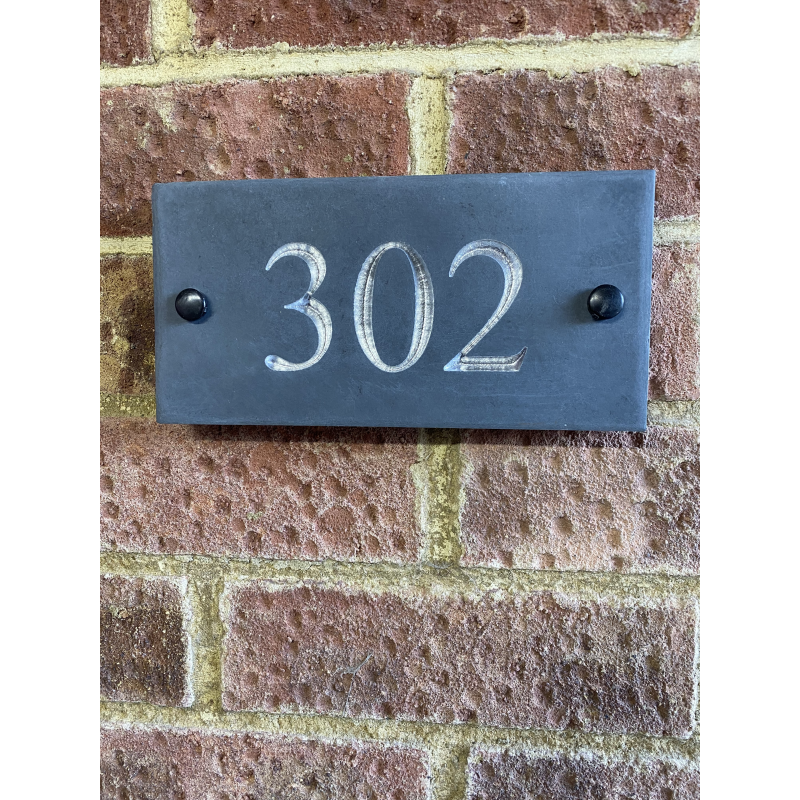 Thick Slate Door Number 200 x 100 mm Silver Deep Carved Characters £15 