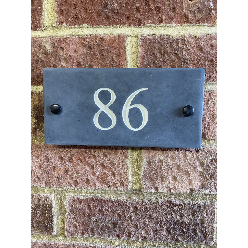 Thick Slate Door Number 200 x 100 mm White Deep Carved Characters £15