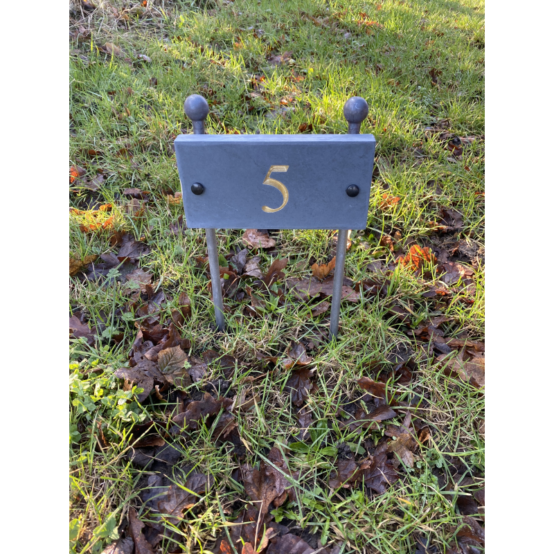 Thick Slate Door Number 200 x 100 mm Gold Deep Carved Characters With Solid Steel Ground Spikes £25